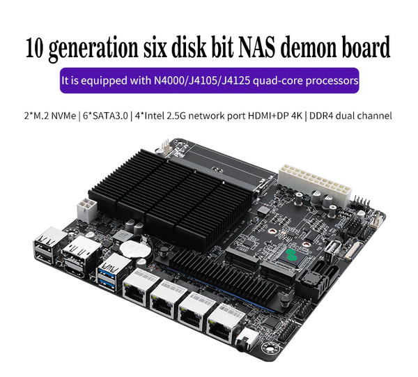 J4125 4X INTEL I226-V 2.5G NICS NAS MOTHERBOARD 2X M.2 NVME SIX SATA3.0 2*DDR4 HDMI2.0 DP MINI ITX BOARD TYPE MOTHERBOARD